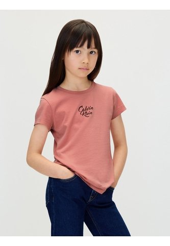 Camiseta Rosada Para Niña De Manga Corta Con Logo Cursivo Calvin Klein Calvin Klein