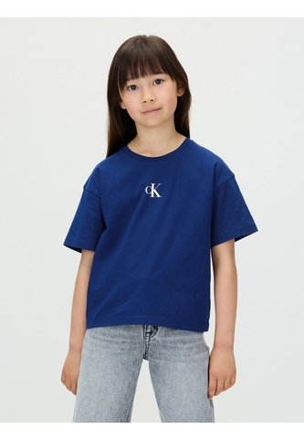 Camiseta Azul Para Niña De Corte Boxy Con Logo De Monograma Estampado Calvin Klein Calvin Klein