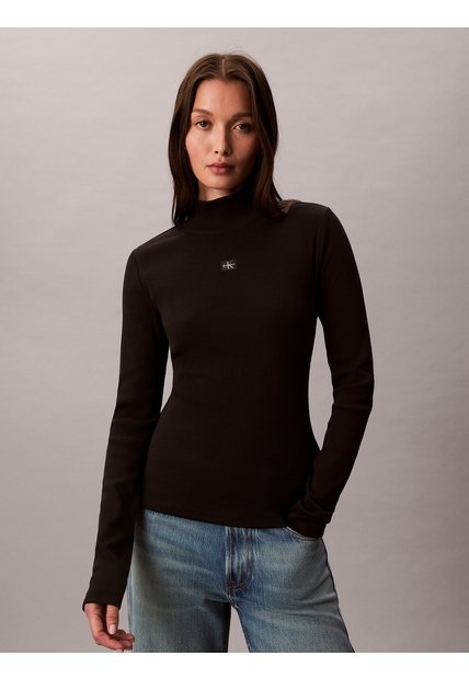 Camiseta Negra Manga Larga Con Cuello Tortuga Calvin Klein