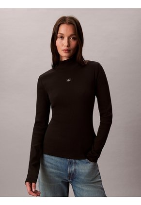 Camiseta Negra Manga Larga Con Cuello Tortuga Calvin Klein