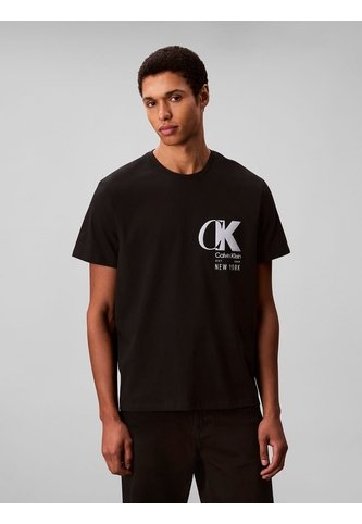 Camiseta Negra Con Estampado De Logo Con Efecto Entrelazado Calvin Klein Calvin Klein