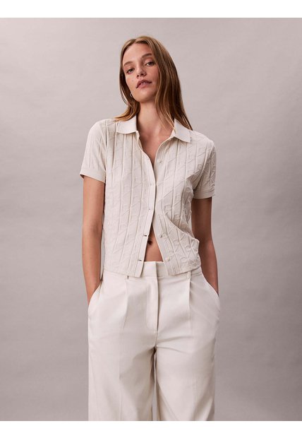 Polo Blanco De Jacquard De Logo Y Cierre De Botones Calvin Klein