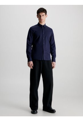 Camisa Azul Slim De Popelín Elástico Calvin Klein