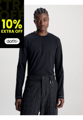 Camiseta De Manga Larga Elástica Slim Con Logo Hombre Negro Calvin Klein Calvin Klein