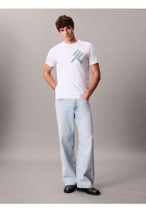 Camiseta Blanca Con Logotipo Apilado Calvin Klein
