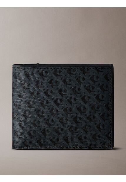 Billetera Negra Plegable Mate Con Monograma Calvin Klein