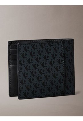 Billetera Negra Plegable Mate Con Monograma Calvin Klein