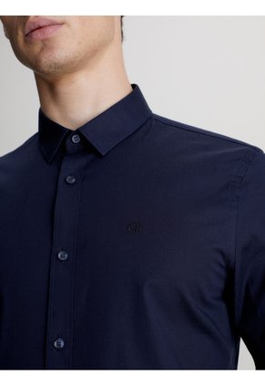 Camisa Azul Slim De Popelín Elástico Calvin Klein