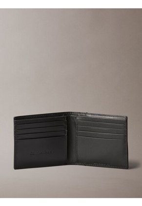 Billetera Negra Plegable Mate Con Monograma Calvin Klein