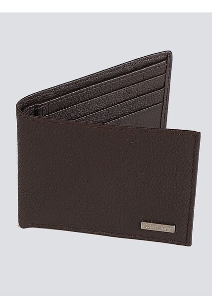 Billetera Café Plegable Con Placa Esmaltada Calvin Klein