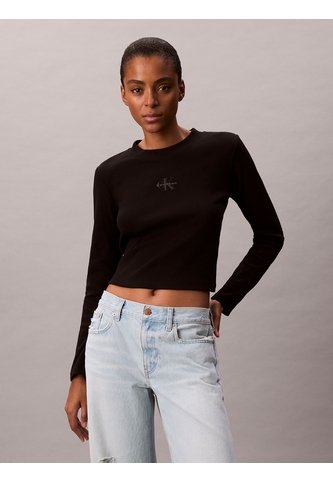 Camiseta Negra Manga Larga Ajustada Con Monograma Calvin Klein Calvin Klein