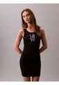 Vestido Negro De Tirantes De Canalé Con Logo Gráfico Calvin Klein de Calvin Klein