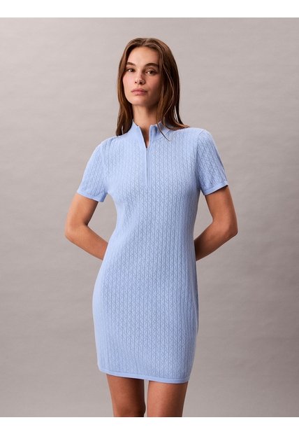 Vestido Azul Mini Tipo Saco Tejido Con 1/4 Cremallera Calvin Klein