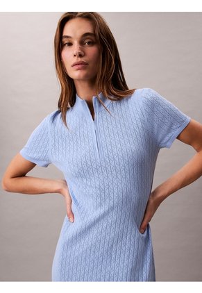 Vestido Azul Mini Tipo Saco Tejido Con 1/4 Cremallera Calvin Klein