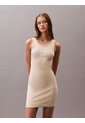 Vestido Beige De Tirantes De Canalé Con Logo Gráfico Calvin Klein de Calvin Klein