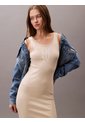 Vestido Beige De Tirantes De Canalé Con Logo Gráfico Calvin Klein de Calvin Klein