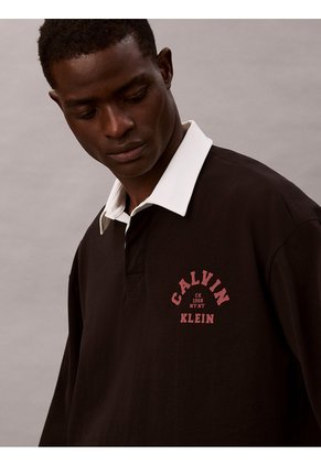 Polo Negro Compact Rugby De Manga Larga Calvin Klein