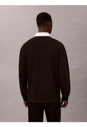 Polo Negro Compact Rugby De Manga Larga Calvin Klein