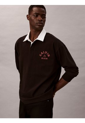 Polo Negro Compact Rugby De Manga Larga Calvin Klein