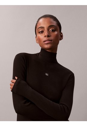 Vestido Negro Mini Con Etiqueta Tejida Calvin Klein