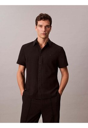 Camisa Negra Classic De Tejido Arrugado Calvin Klein