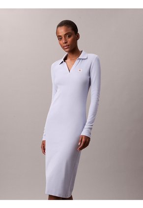 Vestido Gris Midi Con Cuello Tipo Johnny Calvin Klein