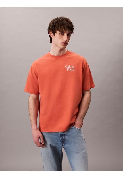 Camiseta Roja Holgada Con Logo Gráfico Con Letras Calvin Klein
