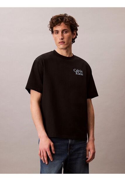 Camiseta Negra Holgada Con Logo Gráfico Con Letras Calvin Klein