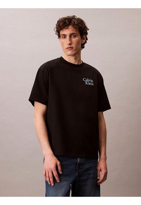 Camiseta Negra Holgada Con Logo Gráfico Con Letras Calvin Klein