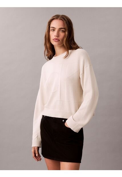 Saco Beige Tejido De Manga Larga En Algodón Suave Con Logo Calvin Klein