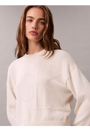 Saco Beige Tejido De Manga Larga En Algodón Suave Con Logo Calvin Klein