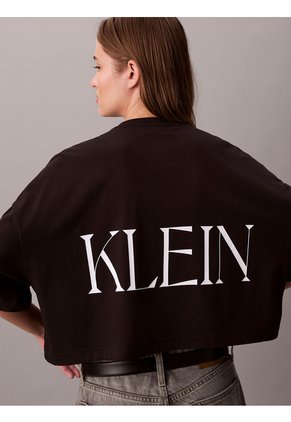 Camiseta Negra Cropped Con Logo Gráfico Calvin Klein