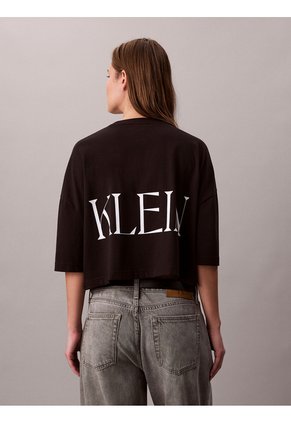Camiseta Negra Cropped Con Logo Gráfico Calvin Klein