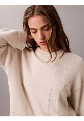 Saco Beige Tejido De Manga Larga En Algodón Suave Con Logo Calvin Klein