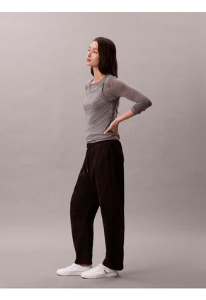 Pantalón Negro Barrel De Terry Premium Con Monograma Calvin Klein