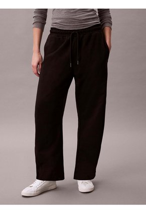 Pantalón Negro Barrel De Terry Premium Con Monograma Calvin Klein