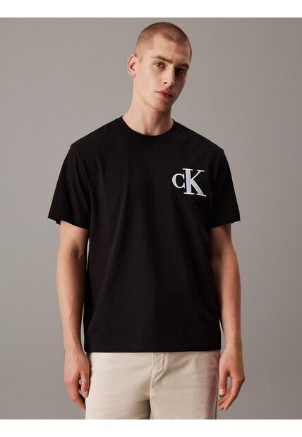 Camiseta Negra Varsity Con Monograma De Parche Calvin Klein
