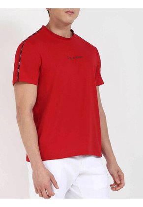 Camiseta Roja Con Ribete De Logotipo En Las Mangas Calvin Klein