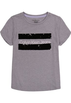 Camiseta Para Niña Manga Corta Gris Calvin Klein