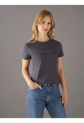 Camiseta Negra Slim Con Logotipo Tonal Calvin Klein