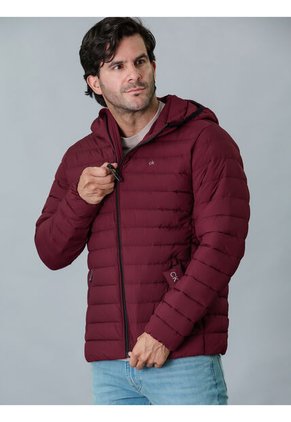 Chaqueta Vinotinto Acolchada Con Capota Calvin Klein