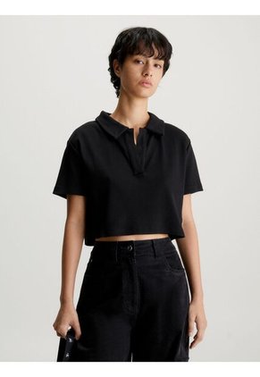 Camiseta Cropped Tipo Polo Mujer Negro Calvin Klein