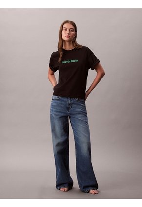 Camiseta Negra De Manga Corta Con Logo Bordado En 3D Calvin Klein