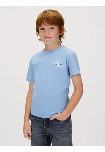 Camiseta Azul Para Niño Infantil Con Monograma Calvin Klein