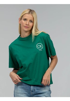 Camiseta Verde Boxy Con Estampado De Logo Calvin Klein