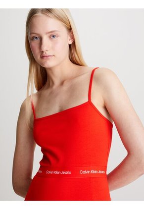 Vestido Rojo De Tirantes Con Logo Repetitivo Calvin Klein