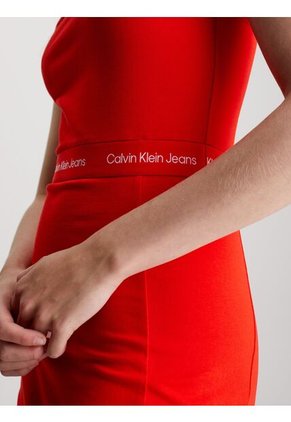 Vestido Rojo De Tirantes Con Logo Repetitivo Calvin Klein