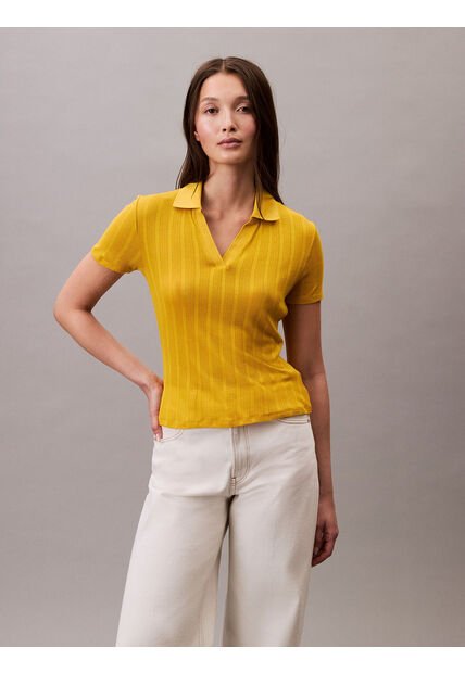 Polo Amarillo De Punto Pointelle Calvin Klein