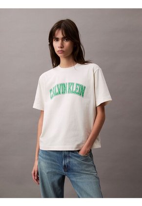 Camiseta Blanca Boxy Con Logotipo Calvin Klein