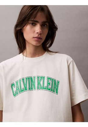 Camiseta Blanca Boxy Con Logotipo Calvin Klein